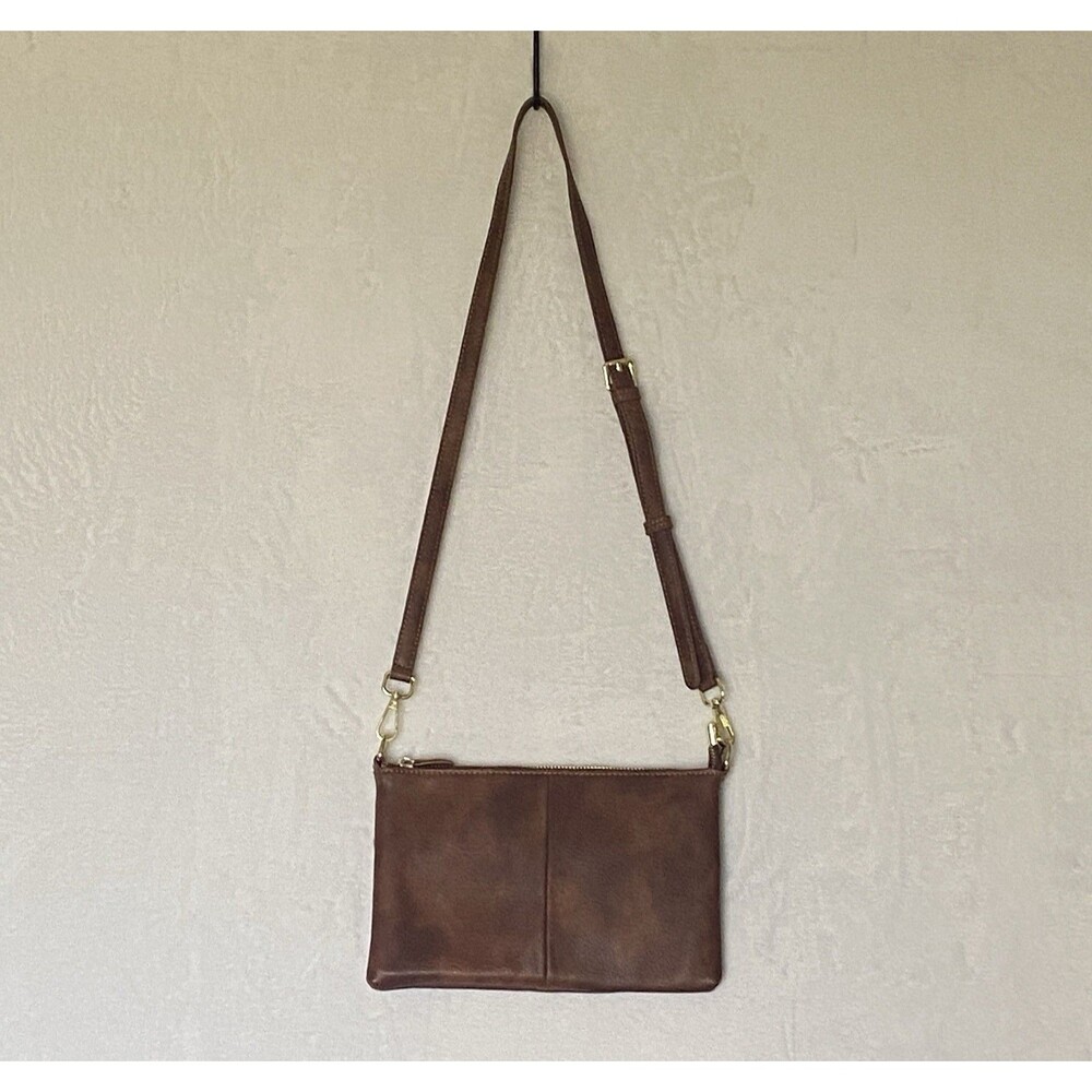 Brown Faux Leather Crossbody Purse Multi Pocket Adjustable Shoulder Bag